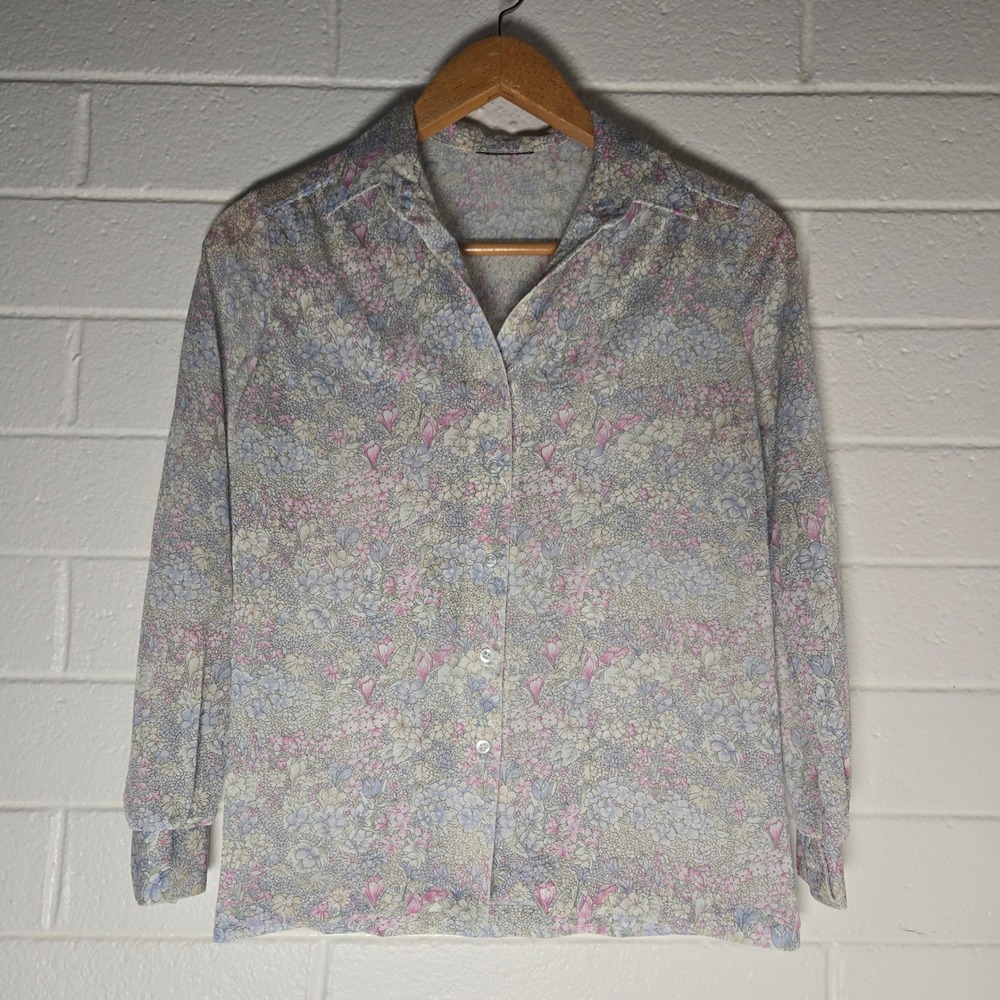 Unbranded Floral Button Up Blouse Womens Medium Pastel Cottagecore Vintage Style